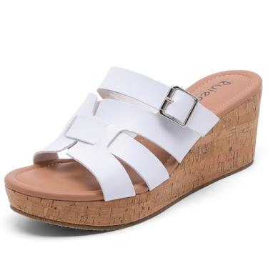 Imagem de Ruiee Sandálias femininas de largura larga, confortável, plataforma sem cadarço, casual, para o verão, para uso ao ar livre., Branco 013, 12 X-Wide