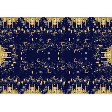 Imagem de XCHI Golden Castle Luas Estrelas Lanterna Fogos de Artifício Ramadã Kareem Toalha de Mesa Retangular Capa de Mesa para Decoração de Festa de Jantar em Casa 132 x 182 cm