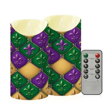 Imagem de Wassud Pacote com 2 velas sem chama de diamante Mardi Gras com controle remoto, velas realistas cintilantes com temporizador, velas decorativas para Natal, casamento, festa, decoração de casa média