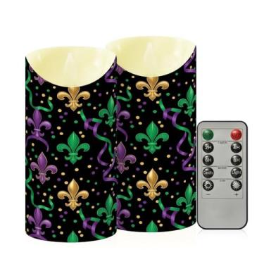 Imagem de Wassud Pacote com 2 velas sem chama Mardi Gras Fleur De Lis com controle remoto, velas realistas cintilantes com temporizador, velas decorativas para Natal, casamento, festa, decoração de casa média