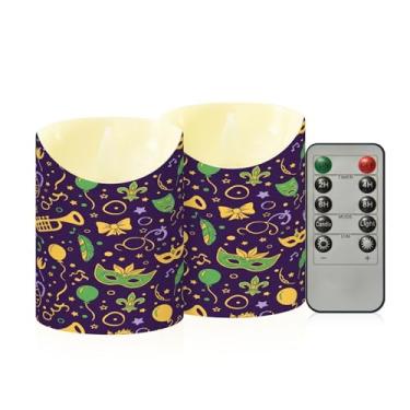 Imagem de Wassud Pacote com 2 máscaras de carnaval que deixam velas sem chama com controle remoto, velas realistas cintilantes com temporizador, velas decorativas para Natal, casamento, festa, decoração de casa