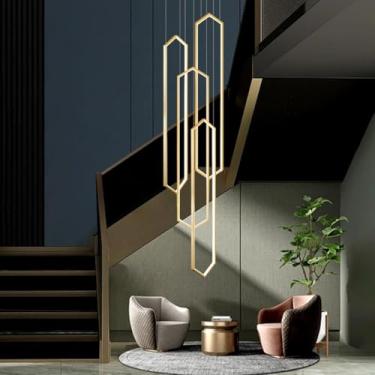 Imagem de Luminária pendente moderna de LED para escada, mesa de jantar, lustre regulável em alumínio com altura ajustável para quarto, sala de estar, sala de jantar, cozinha (dourada, 4 lâmpadas - 60