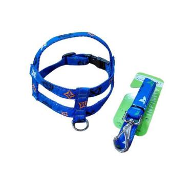 Imagem de Conjunto Peitoral Estampado Ajustável com Guia para Cachorro - Nylon L