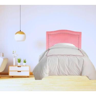 Imagem de Cabeceira Solteiro Soft Línea Em Veludo Rosê Tacha Prata - Brilhos Mel