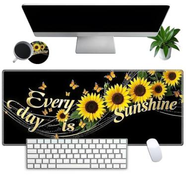 Imagem de Tapete de mouse grande para jogos GG 80 x 30 cm + porta-copos - Tapete de mesa estendido com bordas costuradas, base de borracha antiderrapante, mouse preto para laptop, PC, escritório e casa