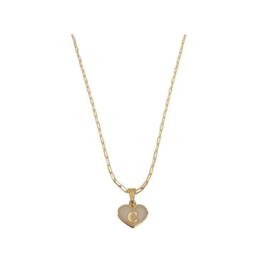 Imagem de Colar Cartier 50Cm Coração Branco Letra C Banhado Ouro 18K