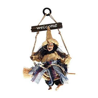 Imagem de Placa de Madeira Boas-Vindas Halloween Decoração Bruxa Pendurada em Vassoura Ornament Voadora para Festivais e Festas Internas