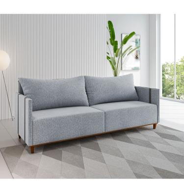 Imagem de Estofado Living 2m 3 Lugares Adam Linho. Inox Cinza - Casa Giulia