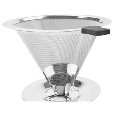 Imagem de Coador de Café em Inox Tamanho 103, Filtro Reutilizável Lavável com Suporte, Cone de Malha Fina para Preparo Manual