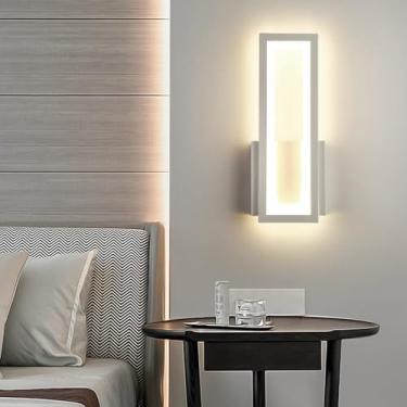 Imagem de Lâmpadas de Parede LED Moderna Minimalista Iluminação de Parede Interior com Interruptor de Toque Metal Acrílico Lâmpada de Parede Decorativa para Sala de Estar Quarto Corredor Escada (Branco Luz