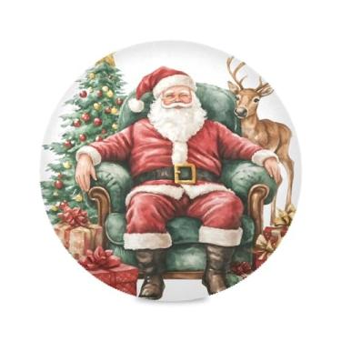 Imagem de STAYTOP Jogo americano redondo de Papai Noel e alce, 6 peças, tapetes de mesa antiderrapantes fáceis de limpar para decoração de mesa de festa e churrasco