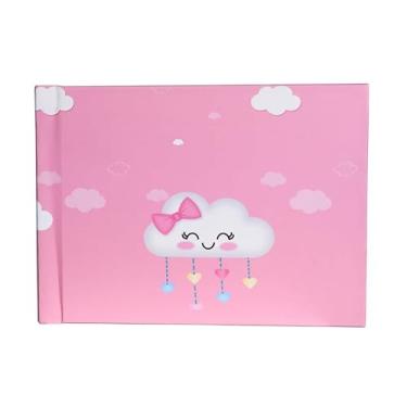 Imagem de Instalivro 10x15 Álbum Autocolante Horizontal para 20 fotos CHUVA DE AMOR ROSA Infantil Bebê Nuvem