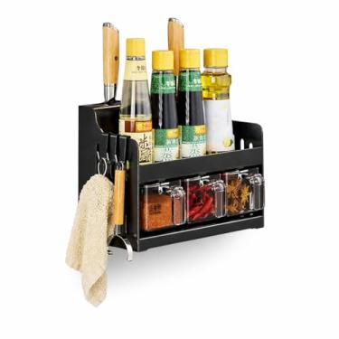 Imagem de Porta Condimentos Organizador 3 em 1 com Suporte para Facas, Utensílios e Temperos – Organizador de Bancada ou Parede para Cozinha