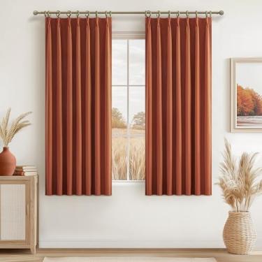 Imagem de Cortinas laranja queimadas de outono blackout 137 cm de comprimento, conjunto de 2 painéis, decoração de cor de outono de terracota retrô para sala de estar/quarto, cobre antigo, ferrugem, boho, anos