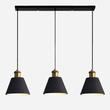 Imagem de Lustre linear moderno vintage em metal, luminária pendente nórdica com 3 lâmpadas E26 para sala de jantar, quarto, cozinha e ilha. Altura ajustável.