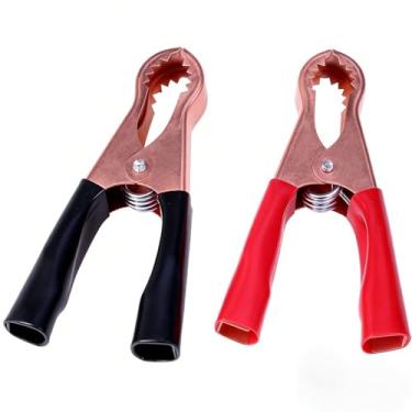 Imagem de FOMIYES 2 peças de grampos de cabo jumper de bateria de carro, clipes de jacaré isolados, preto e vermelho bota de metal carregado com mola de caminhão clipes de teste elétrico para carro barco