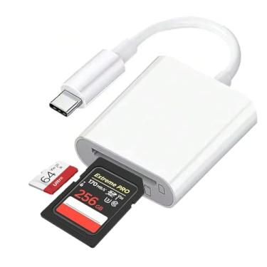Imagem de Leitor de cartão SD USB C para iPhone 15-17, adaptador de câmera digital para iPad/MacBook/Mac/Laptop para cartão SD/TF/SIM, Plug & Play