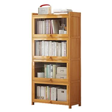 Imagem de Prateleira infantil organizadora de 2 a 5 camadas com portas dobráveis, estojo de exibição de armazenamento livre para quarto, sala de estar, escritório em casa, banheiro (cor: madeira,