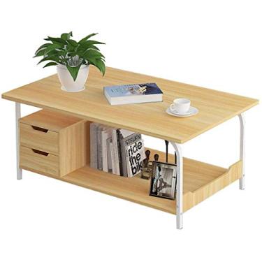 Imagem de Mesa de centro com 2 gavetas e prateleira de armazenamento para sala de estar, mesa de TV, mesa retangular, mesa de sofá, mesa de escritório sólida elegante e funcional fácil montagem