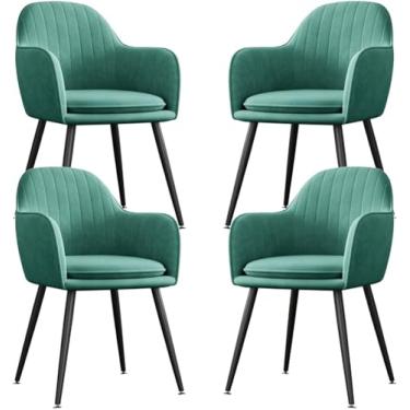 Imagem de Cadeira de jantar de tecido de veludo macio, conjunto de 4 cadeiras de cozinha, cadeira de maquiagem com pernas de metal preto, poltrona com encosto ergonômico