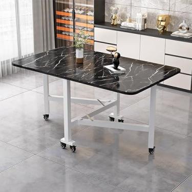 Imagem de Mesa de jantar dobrável, mesa de cozinha, extensível, versátil, com economia de espaço, extensão de folhas para espaços pequenos (cor: moldura preta + branca, tamanho: 120 cm)