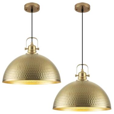 Imagem de Woholitable Luz pendente dourada 40,6 cm, luz pendente grande martelada, luzes pendentes de casa de fazenda industrial ilha de cozinha, luzes pendentes de cozinha douradas para cozinha, sala de jantar