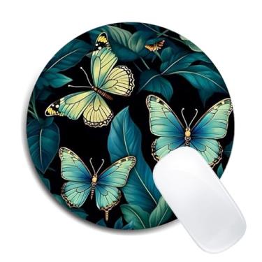 Imagem de Tapete de rato de borboleta redondo antiderrapante de borracha para computador portátil escritório decoração de computador bonito acessórios de mesa design personalizado tapete de rato