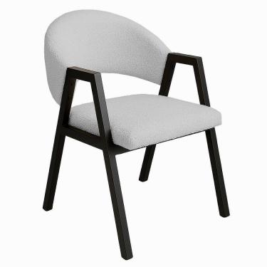 Imagem de Cadeira De Jantar Antonella Boucle Estilo Poltrona Com Pés Preto - 7 Decor Prata