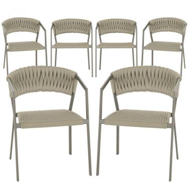 Imagem de 6 Cadeiras Atenas Tricô Náutico E Alumínio Uv Varanda Jantar Rami