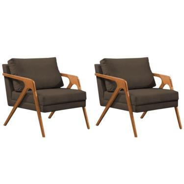 Imagem de Conjunto 2 Poltronas Sala De Estar Monique Madeira Cerejeira Marrom Veludo