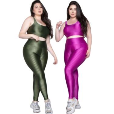 Imagem de KIT 2 Conjunto Top e Calça Plus Size New Zig 3D Serra e Mar Bojo Compressão Academia Moda Fitness-Feminino