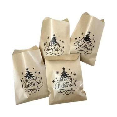 Imagem de Sacolas De Presente De Papel Kraft Com Design De Árvore De Natal, Paco