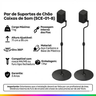 Imagem de KIT COM 2 SUPORTE PEDESTAL DE CHÃO PARA CAIXA ACUSTICA E HOME AJUSTÁVE