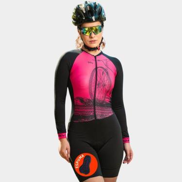 Imagem de Macaquinho Way PRO Estampado Manga Longa Forro Espuma Para Mtb Speed Cicloturismo Barra Dupla-Feminino