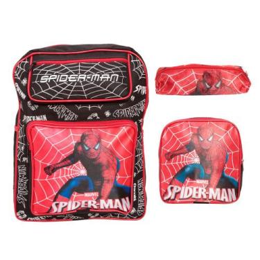 Imagem de Kit Mochila Infantil Escolar Média Menino Alça Costas 3 Pçs - Plike