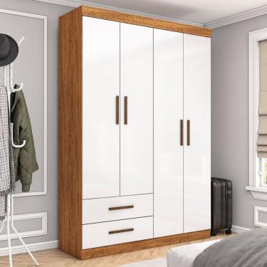 Imagem de Guarda-Roupa Solteiro Solo 4 Portas 2 Gavetas Cinamomo/Branco - Pnr Móveis