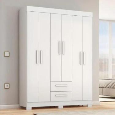 Imagem de Guarda Roupa Solteiro Branco Flex com Pés 6 Portas 2 Gavetas NT 6015 N