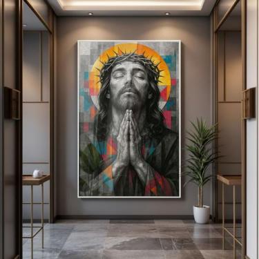 Imagem de Quadro com Moldura e Acrilico Cristal Jesus Arte para Sala, Quarto e E