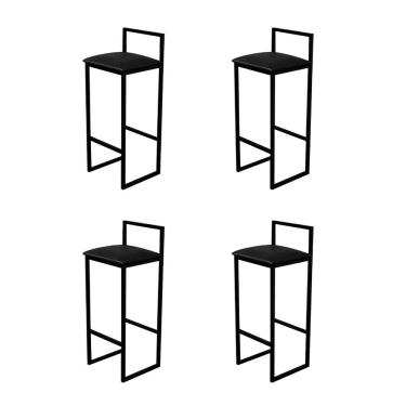 Imagem de Kit 4 Banquetas Luna Alta Industrial para Bar Cozinha Bistrô Bancada Assento Corino - Preto