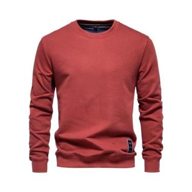 Imagem de Suéter Masculino De Algodão Com Gola Redonda Em Cor Sólida Casual Espo