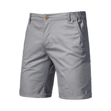 Imagem de Bermudas Casuais Masculinas Khaki Para O Verão, Estilo Clássico Americ