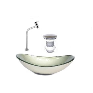 Imagem de Cuba De Vidro Oval 55Cm Champanhe + Valvula Click + Torneira