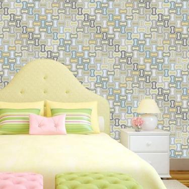 Imagem de Papel De Parede Geométrico Cinza Azul Dourado Autocolante