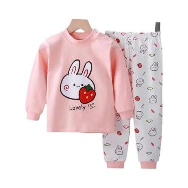 Imagem de Conjunto De Pijama Infantil De Algodão, Calças Longas, Tamanhos Médio 