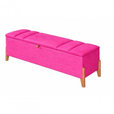 Imagem de Recamier Calçadeira Baú Para Quarto Pés Em Madeira Luxo Decorativo Estofado Queen 160 Cm Rosa Pink Lar Móveis Decoração