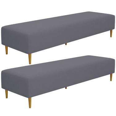 Imagem de Kit 02 Puffs Decorativo Sala de Estar Bali W01 Pés Palito 170x60cm Suede Cinza - Lyam Decor