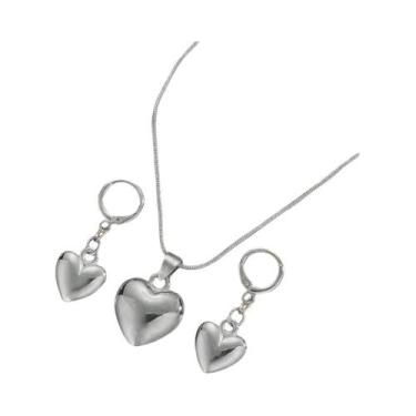 Imagem de Conjunto De Brincos E Colar Em Forma De Coração Banhados a Ouro Para M