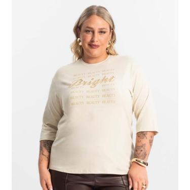 Imagem de Blusa Feminina Plus Size Manga 3/4 Secret Glam Bege, Plus G1, Bege