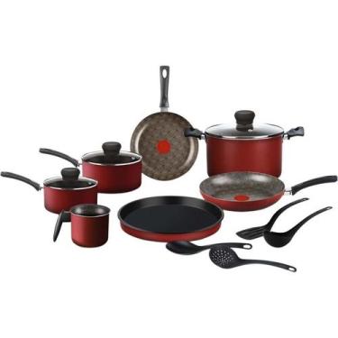 Imagem de Jogo de Panelas Rochedo Antiaderente de Alumínio Vermelho 11 Peças Fac