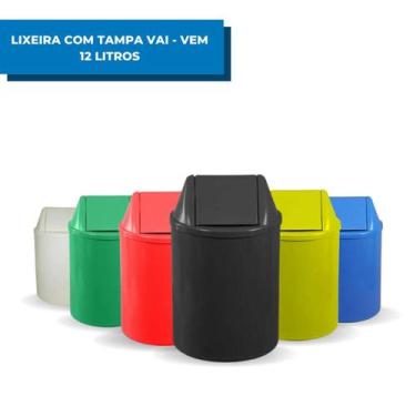 Imagem de Lixeira Plástica Cesto Tampa Vai Vem Basculante 12 Litros - JSN, VERME